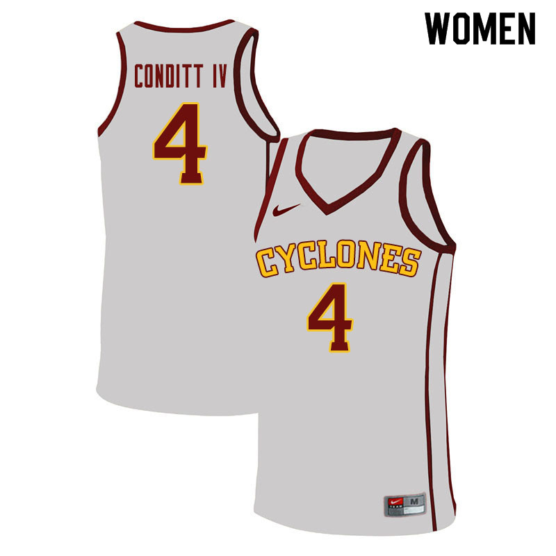 Women #4 George Conditt IV Iowa State Cyclones College Basketball Jerseys Sale-White - Click Image to Close